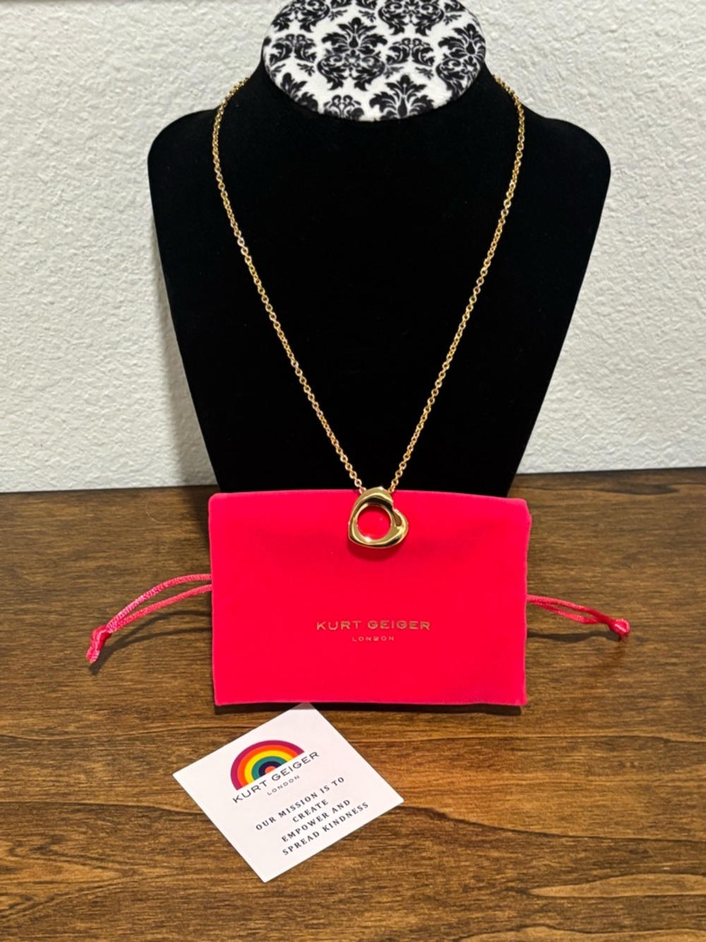 Kurt Geiger Gold Tone Heart Loop Pendant Necklace